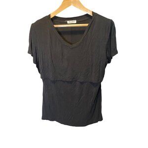 Bearsland Black Short Sleeve V Neck Nursing Top SZ Large